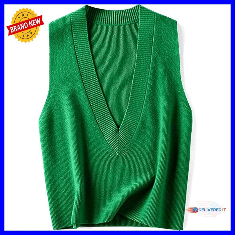 Women's V-Neck Sleeveless Sweater Vest Pullover Knitwear Crop Top
